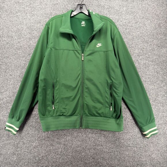 Nike Track Jacket Mens L Green Full Zip White Striped Athleisure 90s Retro Run - Picture 1 of 8
